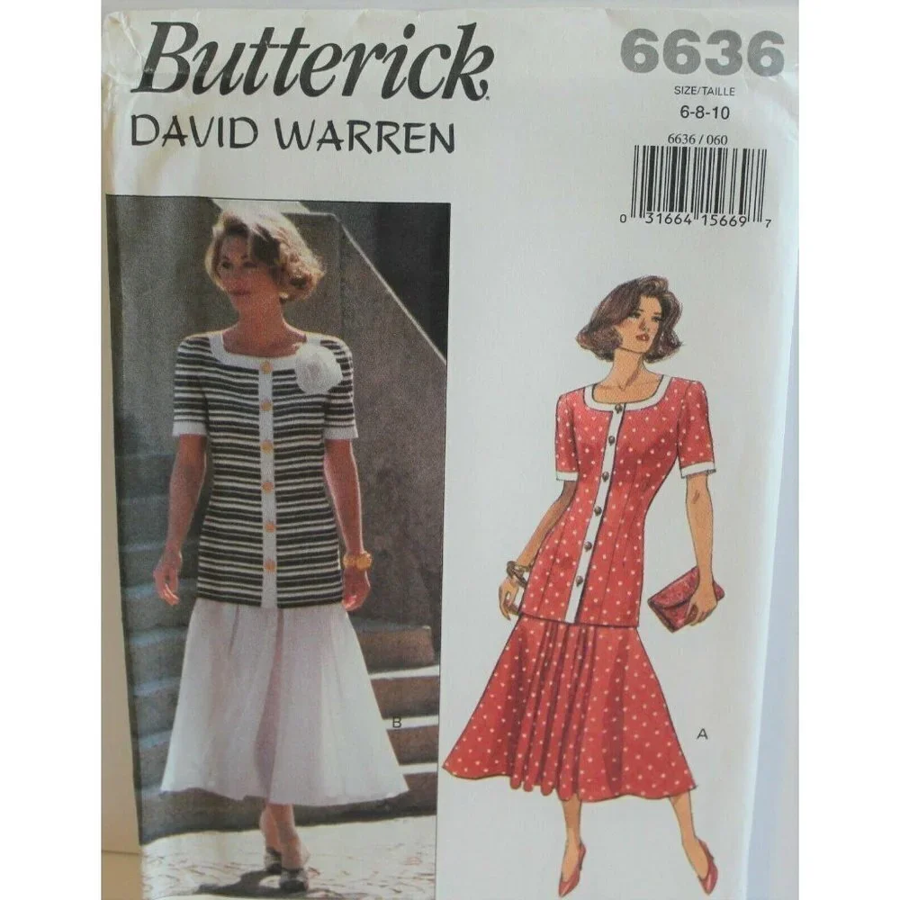 Butterick Sewing Pattern 6636 Misses Top‎ Skirt Size 6 8 10 David Warren